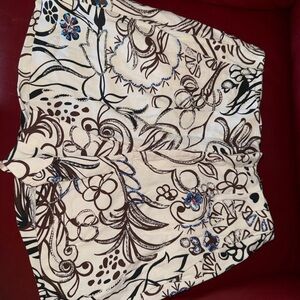 Zara High Waist Floral Shorts - Cream and Brown